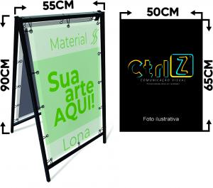 Cavalete completo 55x90 Ferro galvanizado 2cmx2cm + 2 Lonas 440g com ilhós de alumínio + braçadeira de nylon, 55x90    