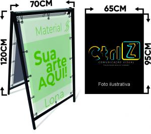 Cavalete completo 70x1,20 Ferro galvanizado 2cmx2cm + 2 Lonas 440g com ilhós de alumínio + braçadeira de nylon, 70x1,20    