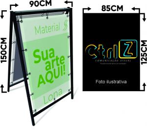 Cavalete completo 90x1,50 Ferro galvanizado 2cmx2cm + 2 Lonas 440g com ilhós de alumínio + braçadeira de nylon, 90x1,50    